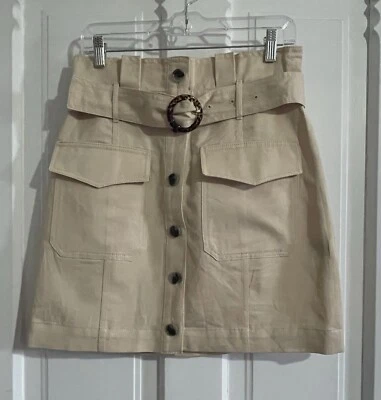 NUEVO CON ETIQUETAS Banana Republic Bolsa de Papel Cintura Falda de Campo 6 Buff Melocotón Tostado Algodón Lino Foto 1 de 4