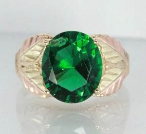Black Hills Gold Oval Lab Created Green Emerald Ladies Cocktail Ring Size 5 - Picture 1 of 6