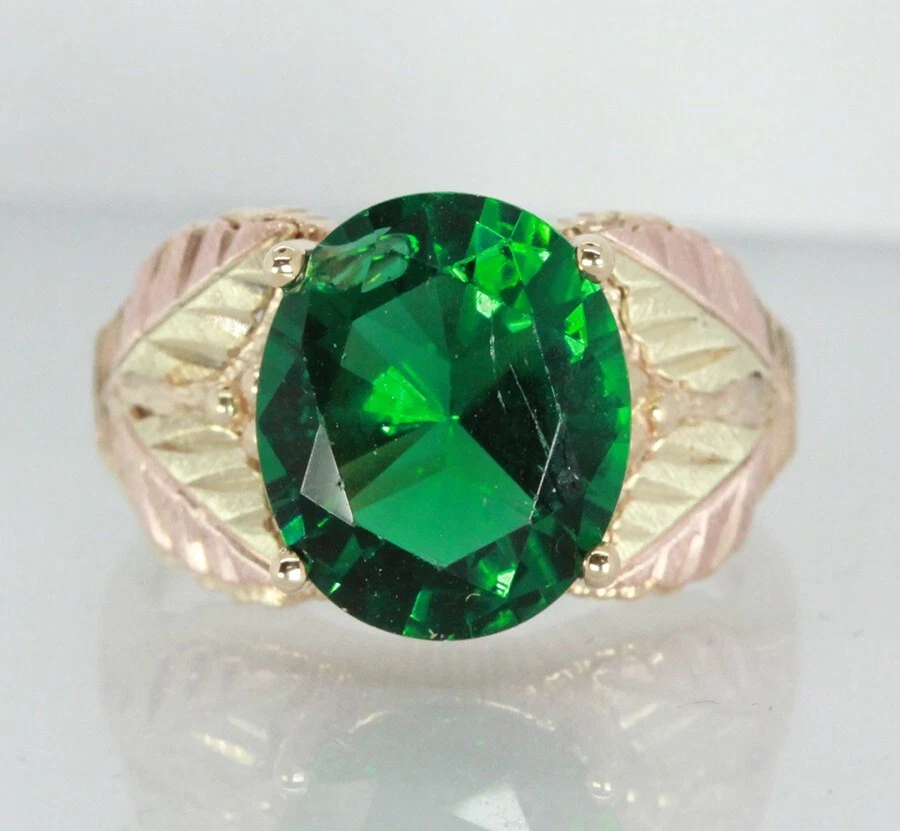 Black Hills Gold Oval Lab Created Green Emerald Ladies Cocktail Ring Size 5 - Image 1 of 4