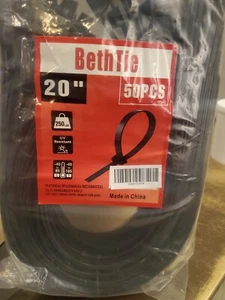 BethTie 20 Inch Black Long Zip Ties Heavy Duty 50 Pack 250 LBS Ultra Strong P... - Picture 1 of 2