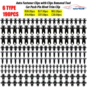 190X/Set Auto Fastener Plastic Fastener Rivet Car Push Pin Rivet Trim Clips Kit - Picture 1 of 2