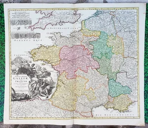 XVIII ème - La France (Galliae Franciae) Superbe Carte par Homann 61x53 de 1710 - Picture 1 of 6