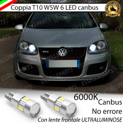 COPPIA LUCI DI POSIZIONE T10 W5W 6 LED VOLKSWAGEN GOLF MK5 CANBUS 6000K - Immagine 1 di 4
