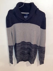 American Rag CIE 100% Cotton Shawl Neck Men Sweater Black Gray Size L - Picture 1 of 8