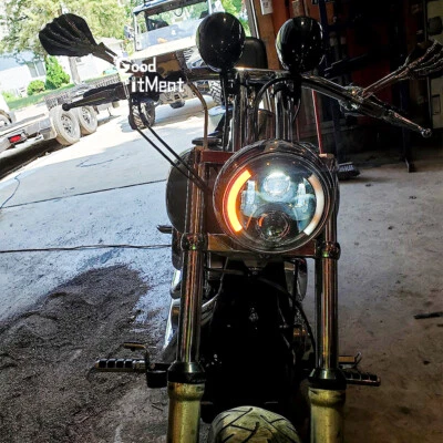 Motorcycle 7'' LED Round Headlight w/ Turn Signals Lights For Harley Wide Glide Foto 1 de 4