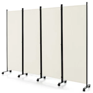 4-Panel Folding Room Divider 6' Rolling Privacy Screen w/ Lockable Wheels White - Picture 1 of 9