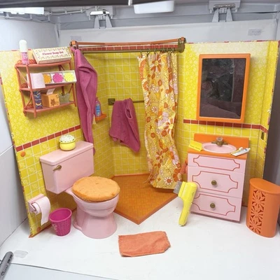Julie’s Groovy Baño American Girl Julie Colección Años 70 Juego Pelo Baño MCM Foto 1 de 4
