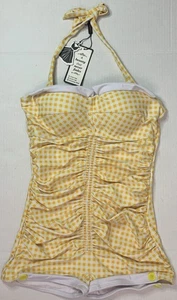 Retro Stage gelber Gingham Einteiler Badeanzug, neu, Größe M - Bild 1 von 7