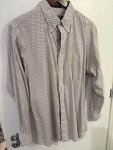 Kirkland Striped Button Down Shirt Long Sleeve, White/Beige 100% Cotton. Vintage - Picture 1 of 8