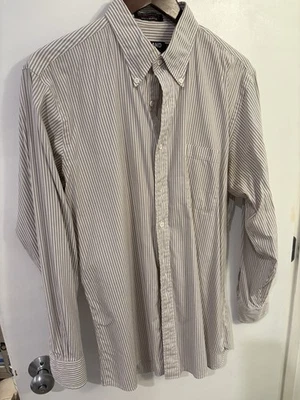 Kirkland Striped Button Down Shirt Long Sleeve, White/Beige 100% Cotton. Vintage - Image 1 of 4