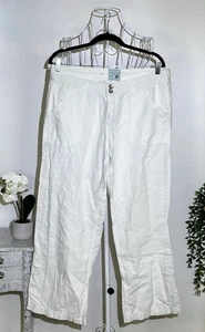 Stunning E-vie White Linen Rich Blend Button Trousers w Pockets - Size Uk 12 - Picture 1 of 6