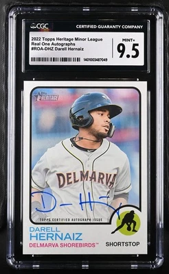 2022 Topps Heritage Minor League Darell Hernaiz Real One Auto! CGC 9.5 MINT+!!! - Image 1 of 2