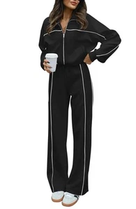 Women's Two Piece Tracksuit Fall 2025 Long Sleeve Zip Up Sweatshirt Long Pant... - Picture 1 of 8