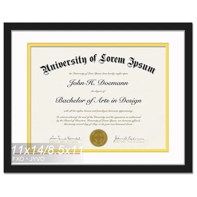 Marco de diploma negro 11x14, pantalla 11x14/8,5x11-1PACK mate negro blanco y dorado Foto 1 de 4