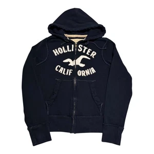 Y2K Hollister California Navy Full Zip Hoodie Sweatshirt Women's XL - Picture 1 of 8