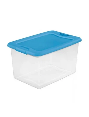 Sterilite 64 Qt Clear Plastic Stackable Storage Bin w/ Blue Latch Lid, (6 Pack) - Image 1 of 4