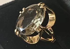 Vintage Chucky Smoky Faceted Large Topaz Quartz Ring 18K HGE Size 5.5 - Picture 1 of 14