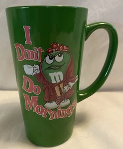 VTG Green M&M Coffee Mug I Don't Do Mornings 6 Inches Tall 16oz. Mars Fun Quirky - Picture 1 of 7