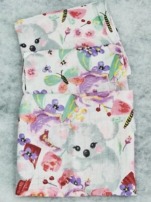 LOLALAND 3 pack muslin squares large 70x80cm baby nappies bibs flowers pink koalas
