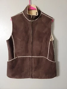 Valerie Stevens Faux Suede Sherpa Lined Full Zip Vest Size M Brown - Picture 1 of 5