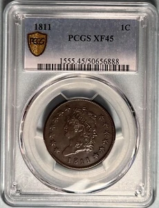 1811 Classic Head Large Cent PCGS XF45 — Gorgeous Original Chocolate Brown Color - Picture 1 of 4