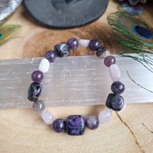 Bipolar crystal healing bracelet Charoite Kunzite Lepidolite Gift For Him Or Her - Picture 1 of 7