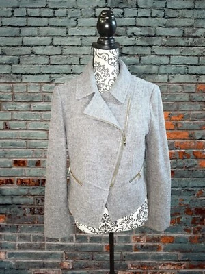 Chaqueta de motocicleta Ann Taylor gris mezcla de lana con detalles de cremallera bolsillos talla MP Foto 1 de 4