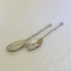 Vintage Pewter Salad Servers, Large Long Oversized Serving Spoon Fork Metal - Picture 1 of 8