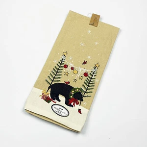 Wonderland Lodge Christmas Bear Embroidered Applique Cotton Kitchen Towel - Picture 1 of 1