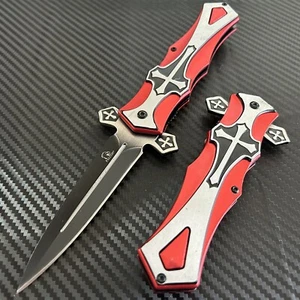 9” Red Cross Knife Tactical Spring Assisted Open Blade Folding Pocket Knife - Picture 1 of 5