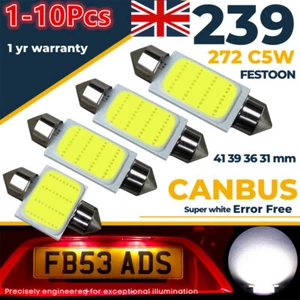 239 272 Car Led Number Plate Light Bulbs C5W Festoon Cob White 31 36 39 41mm - Picture 1 of 17