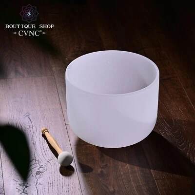 CVNC 432Hz 8"F Heart Chakra Frosted Crystal Singing Bowl Sound Heal Bath Reiki - Image 1 of 4