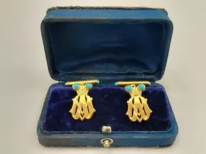 Imperial Russ Faberge Cufflinks Silver Тurquoise Monogram Michael Alexandrovich - Picture 1 of 11