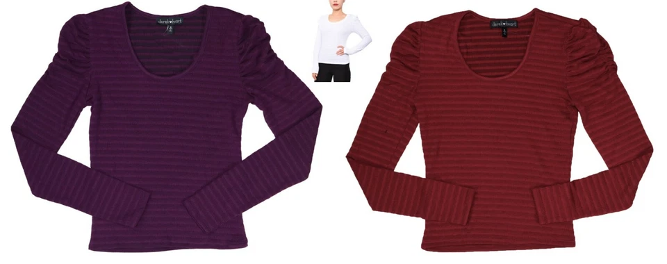 Top Derek Corazón Color Sólido Textura Clara Hombro Abullonado Manga Larga Juniors Nuevo con Etiquetas Foto 1 de 1