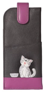 Ziggy Cat Glasses case by Mala Leather 5117 99 soft leather wide tab top ladies - Picture 1 of 11
