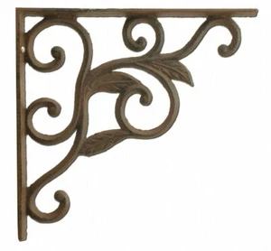 Wall Shelf Bracket Leaf Vine Pattern Cast Iron Brace 8.75" - Picture 1 of 10