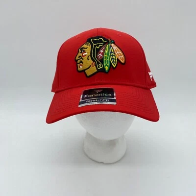 Fanatics Chicago Blackhawks NHL StretchFit Fitted Hat Cap Solid Red Size S/M - Image 1 of 4