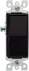 Leviton 5601-2E SAN 074 15 amperios, 120/277 voltios, Decora Rocker de un solo polo NEGRO EE. UU. - Imagen 1 de 3