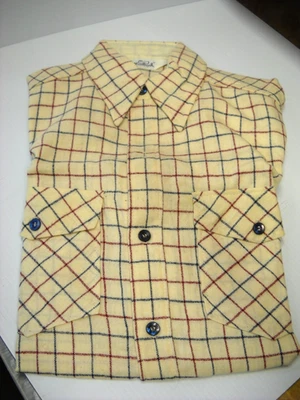 Woolrich Wool Blend Long Sleeve Dress Shirt Cream Navy Maroon Check Sz M Mens - Image 1 of 4