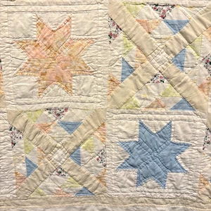 VTG 8 Point Star Blocks Quilt 84"X86" Pastels Ditsy Florals - Picture 1 of 12