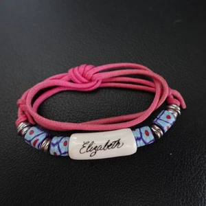 Elizabeth Personalized Choker Necklace Boho Kiln Fire Indie Name Blue Pink - Picture 1 of 4