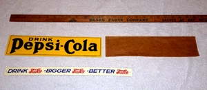 ANTIQUE ORIGINAL DRINK PEPSI COLA 11.5" X3" METAL SODA SIGN CHAS W SHONK CHICAGO - Picture 1 of 20