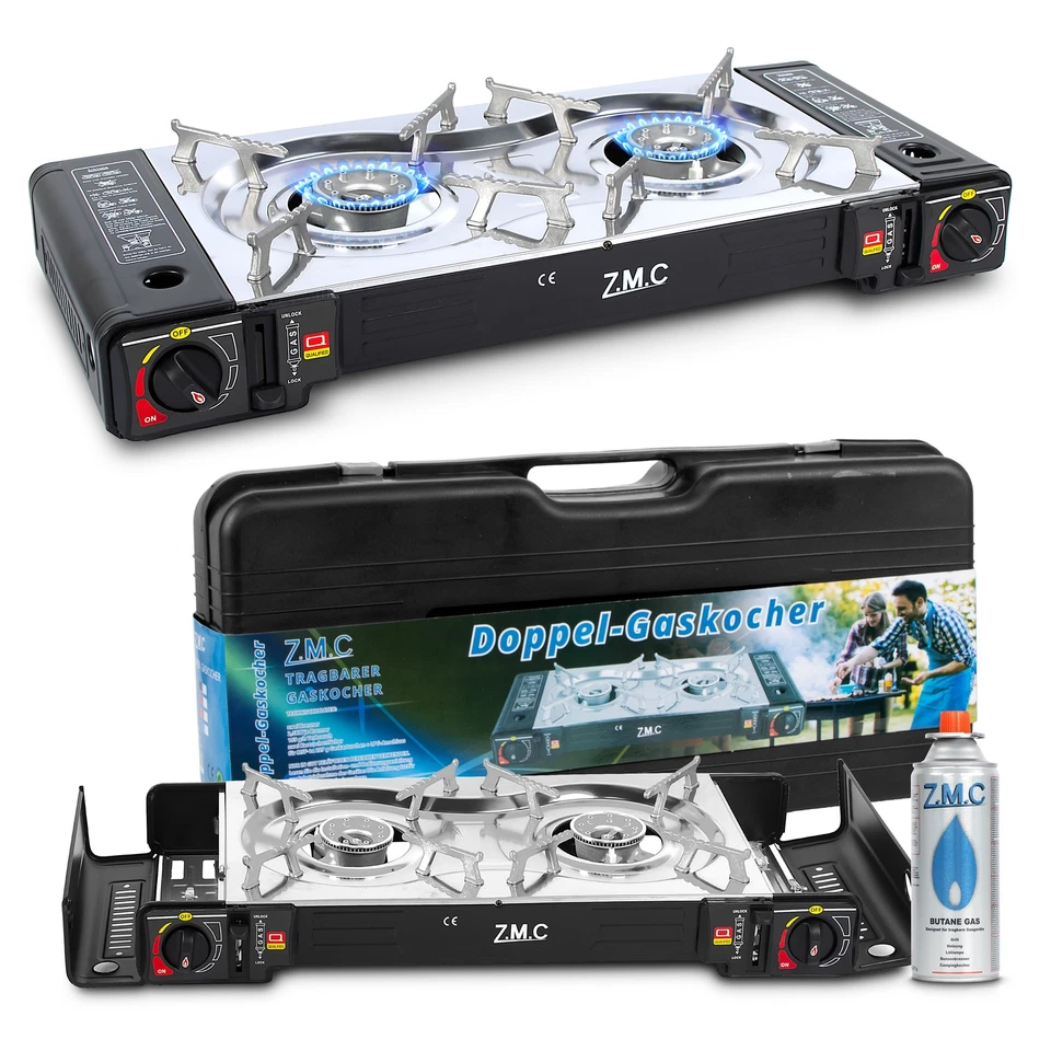 ZMC Campingkocher 2-flammig Outdoor Camping Gaskocher tragbar mit Piezozündung - Bild 1 von 4