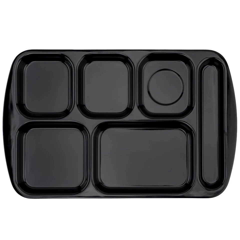 G.E.T. TR-151-BK Black Plastic 15.5" .8" 6-Compartment School Tray - 1 Doz