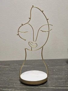 Modern Abstract Gold Wire Face Jewelry Display Stand - Minimalist Organizer Art - Picture 1 of 13