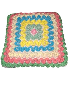 Retro Vintage Pillow 20"×20" Ruffle Crochet Pastel Multicolor Couch Living Room - Picture 1 of 3