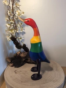 Wooden LGBT Rainbow Theme Hand Carved And Painted Duck - Foto 1 di 5
