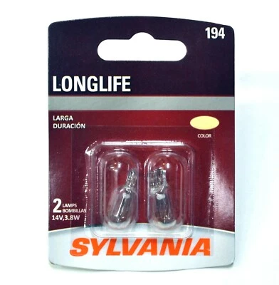 Sylvania LongLife 194 3.8W Two Bulbs License Plate Light Replace Upgrade Stock - Image 1 of 4