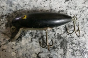 Vintage Paw Paw Minnow Caster Black Yellow Eyes 2 3/4" 1940s 1950s Wood Bait - Picture 1 of 4