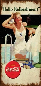 COCA COLA HELLO REFRESHMENT POOL GIRL HEAVY DUTY USA MADE METAL ADVERTISING SIGN - Picture 1 of 1